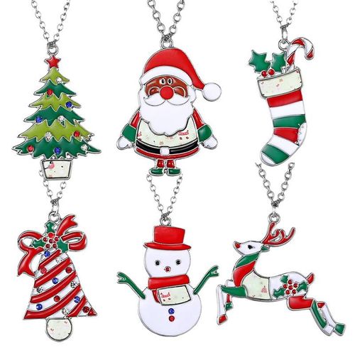 Collier Cadeau De Noël Pour Femmes 6 Pièces Accessoires De Fête Collier Pendentif Cerf Bonhomme De Neige Dessin Animé Bijoux De Noël Pour Filles Cadeau De Fête
