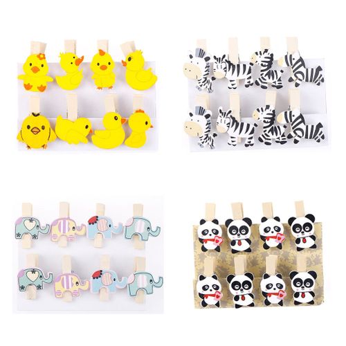 Lot De 8 Pièces Canard Zèbre Panda Éléphant Photo En Papier Bricolage Vêtements Cheville Décoration De Fête Pince À Bois Clips Photo Artisanat Pince À Linge