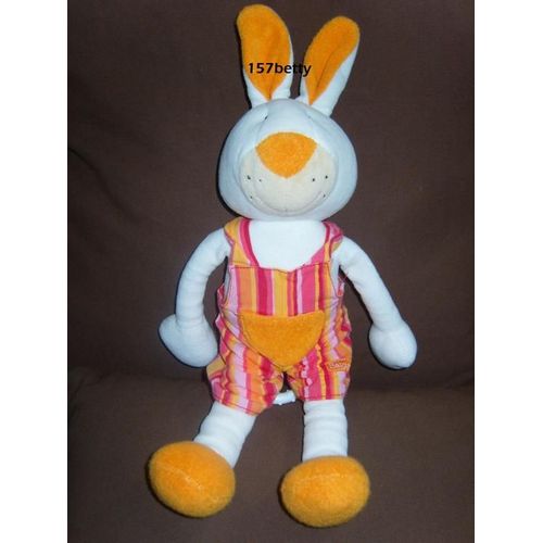 Doudou Lapin Musical - Salopette Rayée - Babysun 37cm