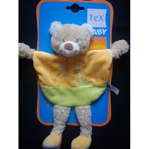 Doudou Plat Ours Tex Baby Carrefour Vert Anis Orange Girafe Brodée