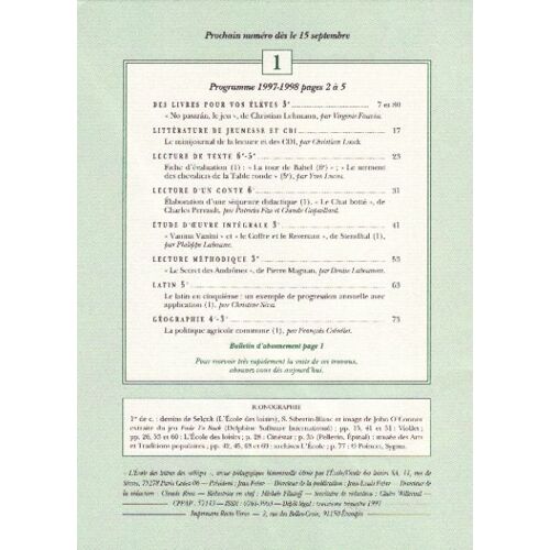 L'école Des Lettres Des Collèges  N° 1 : 1er Septembre 1997