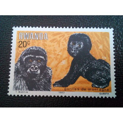 Timbre Rwanda Yt 1117 Gorille De Montagne (Gorilla Beringei Beringei) 1983 ( 150604 )