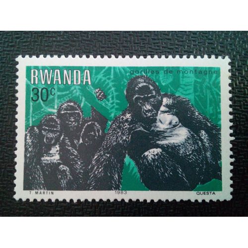 Timbre Rwanda Yt 1118 Gorille De Montagne (Gorilla Beringei Beringei) 1983 ( 150604 )