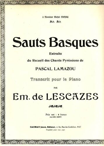 Sauts Basques, Transcrit Pour Le Piano