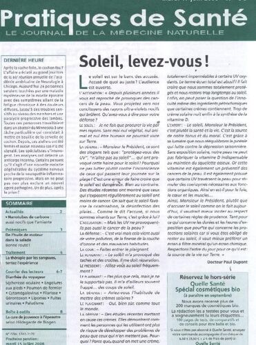 Pratiques De Santé  N° 80 : Soleil, Levez-Vous! + Nanotumes De Carbone, Aussi Nocif Que L'amiante + De L'huile De Moteur Dans La Salade...