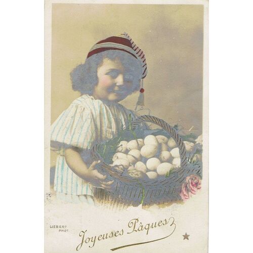 Réf: 650 - Un Enfant Avec Son Panier D' Oeufs Pour Souhaité Les Joyeuses Pâques. Carte 1906.