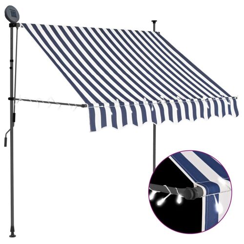 Auvent Manuel Rétractable Avec Led 100 Cm Bleu Et Blanc