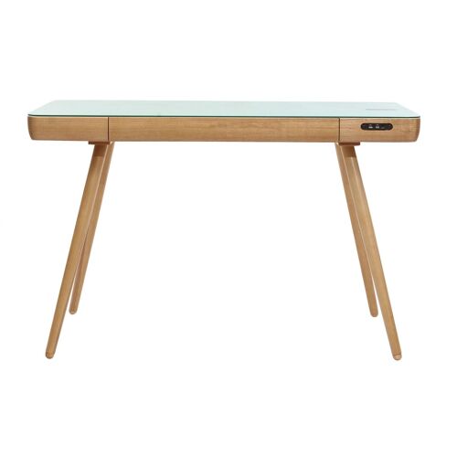 Bureau connecté multimédia en verre et bois clair CLEVER
