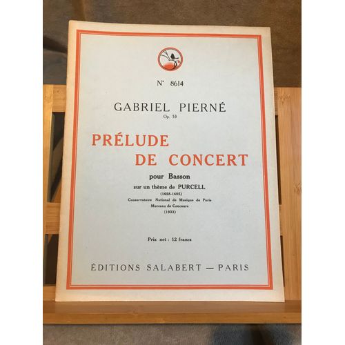 Pierné Prélude De Concert Purcell Basson Et Piano Op. 53 Partition Ed. Salabert