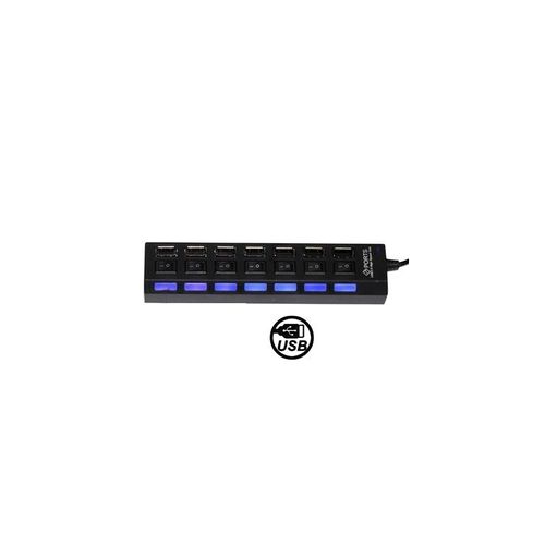 Noir HUB USB 2.0 7 Ports, avec 7 commutateurs et 7 LED,