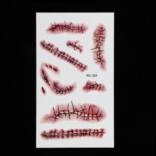 Autocollants de tatouage temporaire, 1 pièce, Non toxique, longue durée, Halloween, terreur, blessures cousues, réalistes