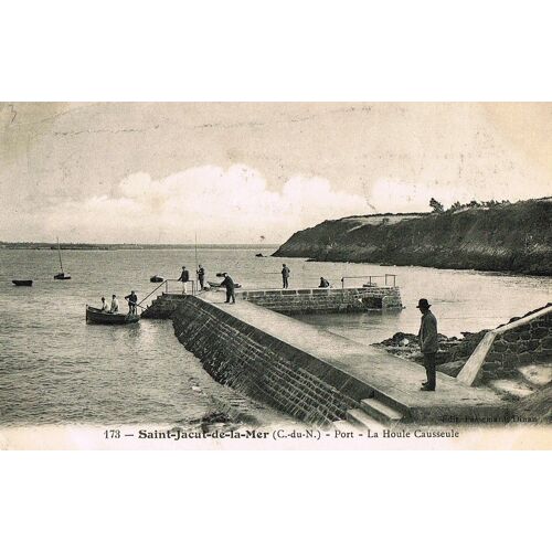 Carte Postale Ancienne, France, Côtes D'armor ( 22 ), Saint Jacut De La Mer, Port, La Houle Causseule - Oblitération Du 18/08/1908