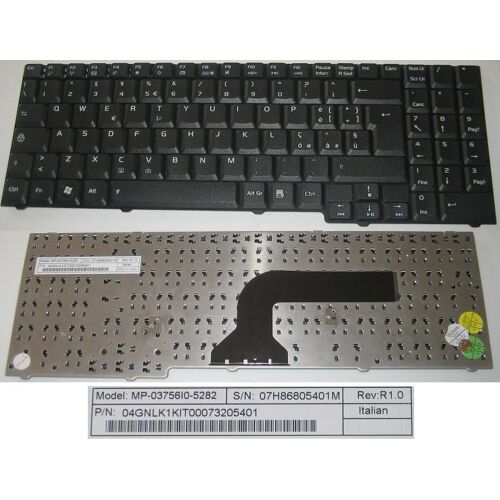 Clavier Qwerty Italien / Italian Pour Packard Bell easynote ALP-AJAX D C Series, Noir / Black, Model: MP-03756I0-5282, P/N: 04GNLK1KIT00