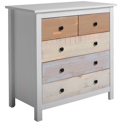Commode magda blanc et tiroirs multicouleurs en pin massif.