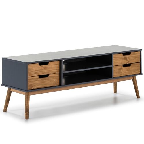 Meuble TV Java 1 Porte et 2 tiroir Gris, glissières métalliques, Longueur 140 cm, 40 cm de Profondeur, Hauteur 52 cm