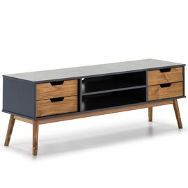Meuble TV Java 1 Porte et 2 tiroir Gris, glissières métalliques, Longueur 140 cm, 40 cm de Profondeur, Hauteur 52 cm
