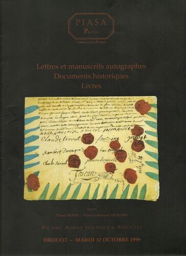 Lettres Et Manuscrits Autographes. Documents Historiques.Livres. 12/10/1999.