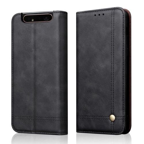 XM Pour Étui Housse Samsung Galaxy A80/Galaxy A90 Coque Luxe Rabat Magnetique avec Support Anti-chocs Pochette Housse de Protection -noir