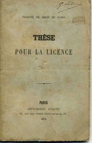 These Pour La Licence Faculte De Droit De Paris