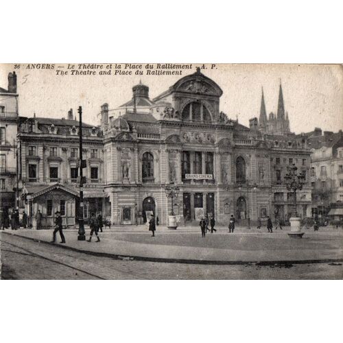 Carte Postale Ancienne, France, Maine Et Loire ( 49 ), Angers, Le Théâtre Et La Place Du Ralliement