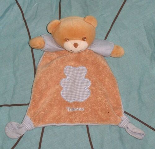 Ours Doudou Plat Takinou Marron Et Bleu Vichy