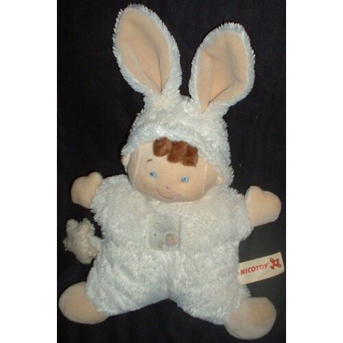 Doudou Nicotoy Garçon Bonhomme  Peluche Déguisé En Lapin Blanc
