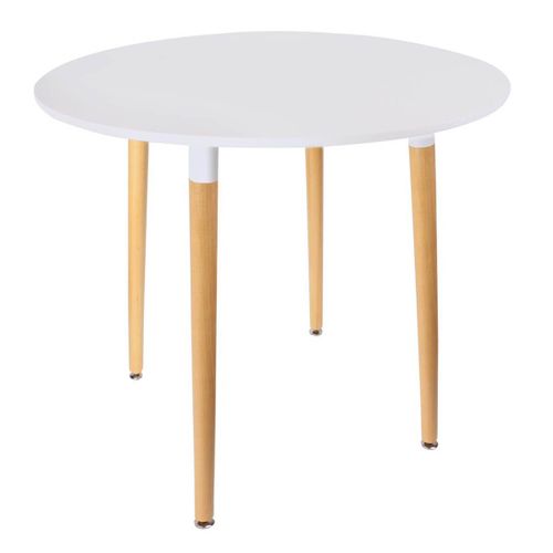 Zuri - Table Ronde Blanche Et Pieds Effet Bois