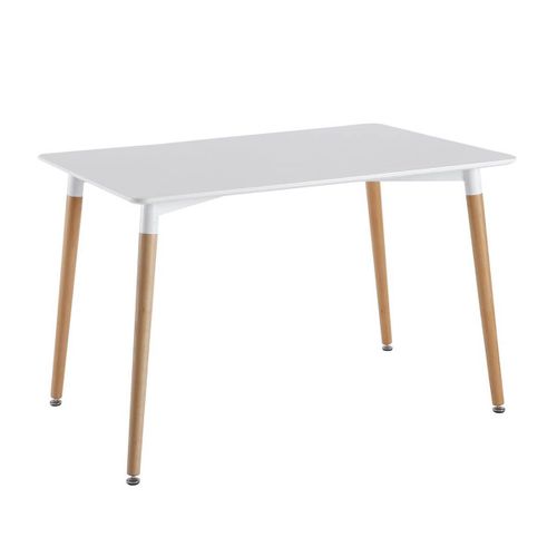 Zuri - Table Rectangulaire Blanche Et Pieds Effet Bois