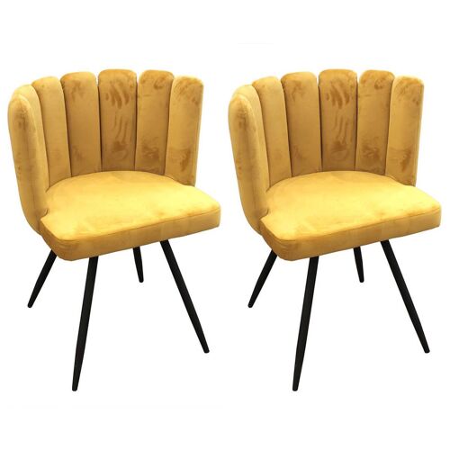 CHARLOTTE - Lot de 2 Chaises Velours Jaune
