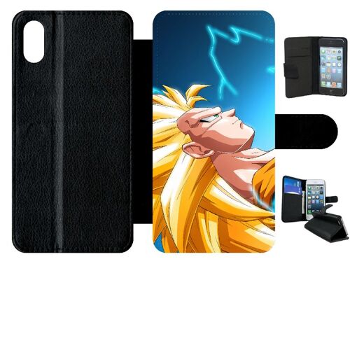 Etui À Rabat Iphone Xs Max - Dragon Ball Z Gohan Super Saiyan 3 - Simili-Cuir - Noir
