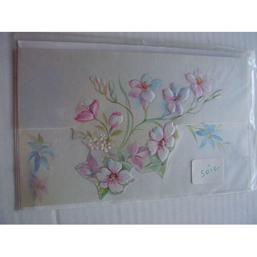 Carte Soie Motif Fleurs Multicolores