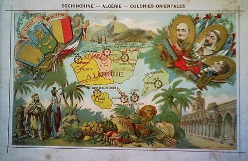 Très Rare Ancienne Chromolithographie Cochinchine Algerie Colonies Orientales 1880