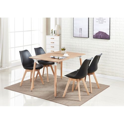 Ensemble Salle À Manger Moderne Lorenzo - Table Effet Chêne + 4 Chaises Effet Chênes - Design Scandinave