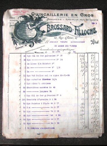 Facture Et Chéque De 1926 Quincaillerie En Gros Armurerie Spécialité Pour Batimentq Brossard Filloche Moulins Allier