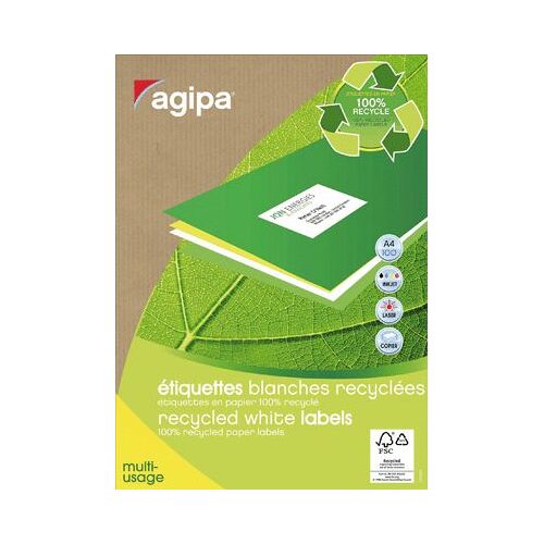 APLI-Agipa - Papier - mat - adhésif permanent - blanc - 105 x 70 mm 800 étiquette(s) (100 feuille(s) x 8 boîte - étiquettes recyclées