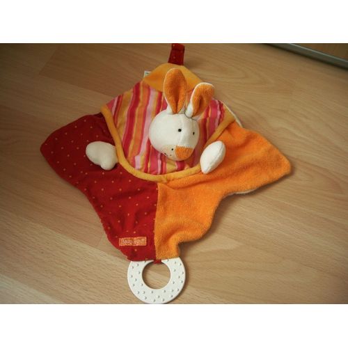 Doudou Lapin Plat Babysun / Grelot / Rouge Et Orange