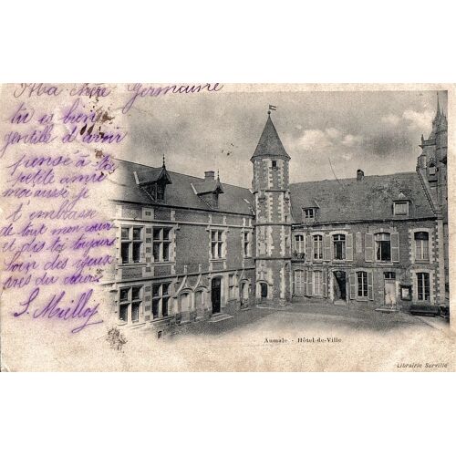 Carte Postale Ancienne, France, Seine Maritime ( 76 ), Aumale, L'hôtel De Ville - Oblitération Du 26/02/1904