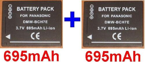 2 Batteries 695mAh Pour Panasonic DMW-BCH7E DMWBCH7E BCH7 DMC-FP1 DMC-FP2 DMC-FP3