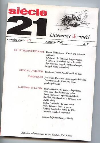 Siècle 21 N° 1, Automne 2002 - La Littérature Indienne
