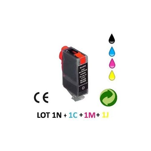 LOT 4 CARTOUCHES JET D ENCRE COMPATIBLE CANON BJC3000/6000 POUR CANON PIXMA iP3000 : 1 BLACK + 1 CYAN + 1 MAGENTA + 1 YELLOW