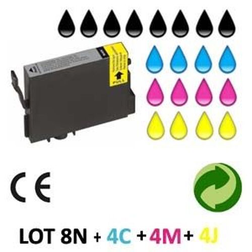 LOT 20 CARTOUCHES JET D ENCRE COMPATIBLE EPSON STYLUS PHOTO RX420 POUR EPSON STYLUS PHOTO RX425 : 8 BLACK + 4 CYAN + 4 MAGENTA + 4 YELLOW