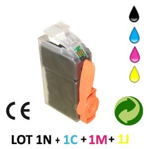 LOT 4 CARTOUCHES JET D ENCRE COMPATIBLE CANON IP4200/PGI5 AVEC PUCE POUR CANON PIXMA MP520 : 1 BLACK + 1 CYAN + 1 MAGENTA + 1 YELLOW