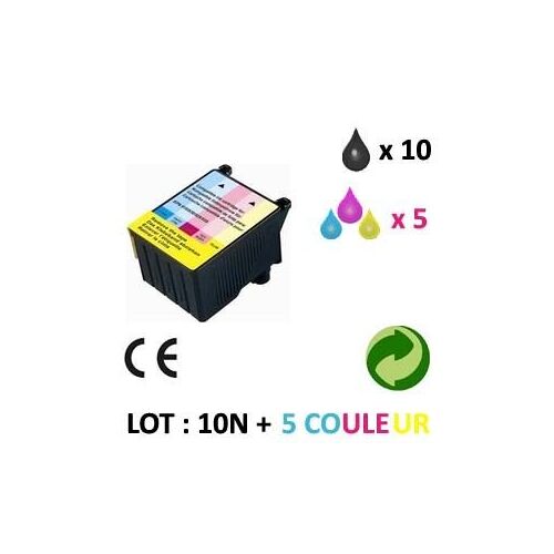 LOT 15 CARTOUCHES JET D ENCRE COMPATIBLE EPSON STYLUS PHOTO 810/820 POUR EPSON STYLUS PHOTO 830 : 10 BLACK + 5 COLOR