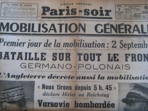 Paris Soir (2n° 2/09/1939 Et 23/081938