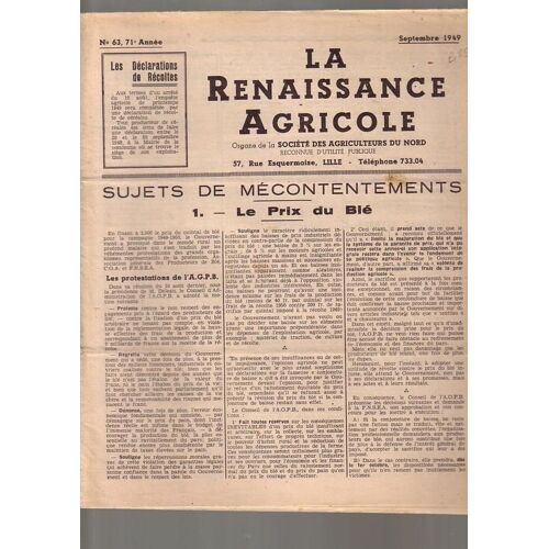 B25 La Renaissance Agricole N° 63 : Le Prix Du Blé , Du Lait , Des Olélagineux