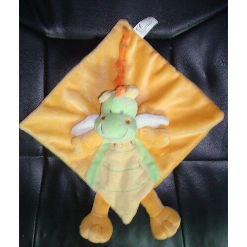 Doudou Crocodile Dinosaure Jaune Vert Plat 22x24cm