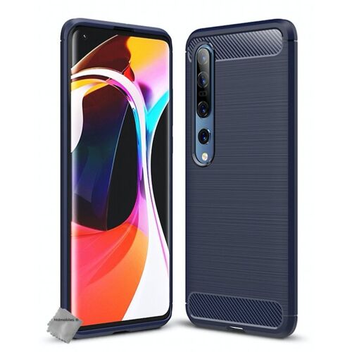 Housse etui coque silicone gel carbone pour Xiaomi Mi 10 / Mi 10 Pro + verre trempe - BLEU FONCE