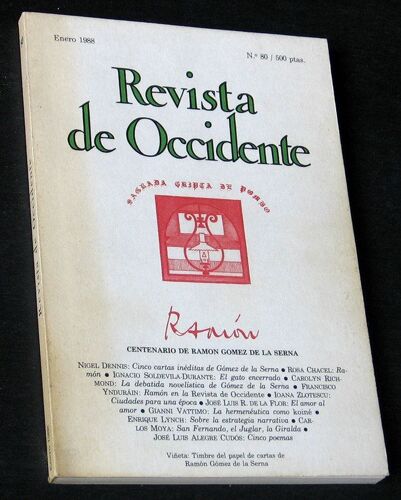 Revista De Occidente  N° 80 : Centenario De Ramon Gomez De La Serna, Enero 1988