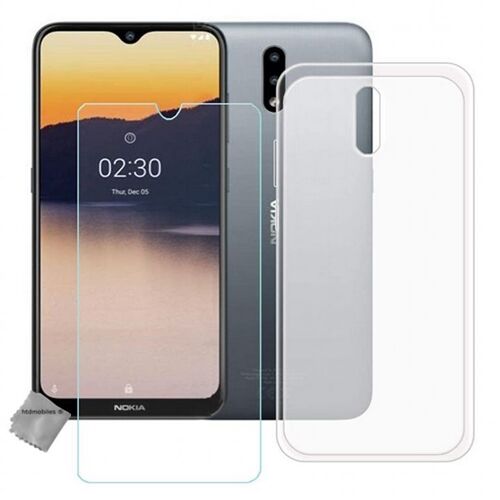 Housse etui coque pochette silicone gel fine pour Nokia 2.3 + verre trempe - BLANC TRANSPARENT