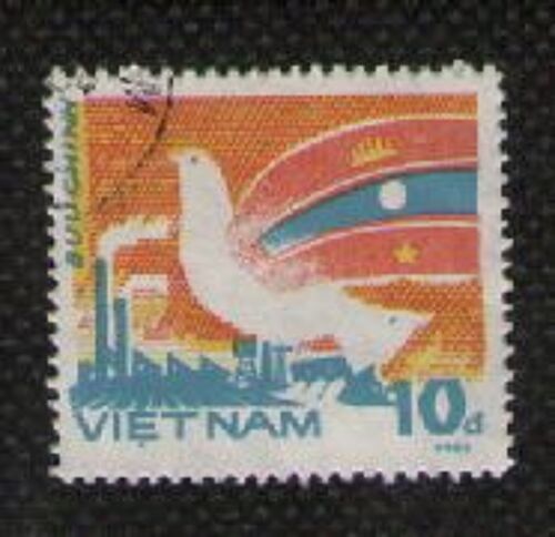 Timbre Viet Nam Oiseau : Colombe De La Paix Avec Drapeaux Du Vietnam Laos Cambodge - Solidarité Et Amitié